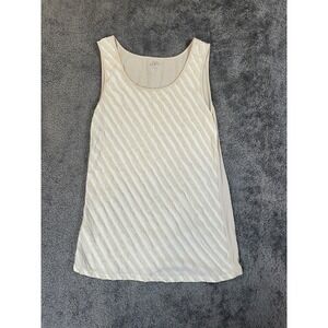 Women's Ann Taylor Loft Ivory & Beige Ruffled Diagonal Striped Sleeveless Top  M